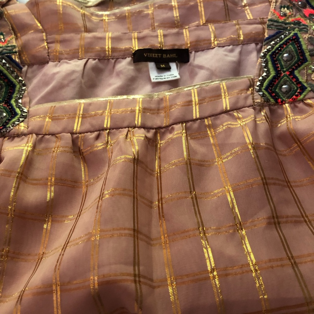 Vineet Bahl Rose Gold Grid Sleeveless Top